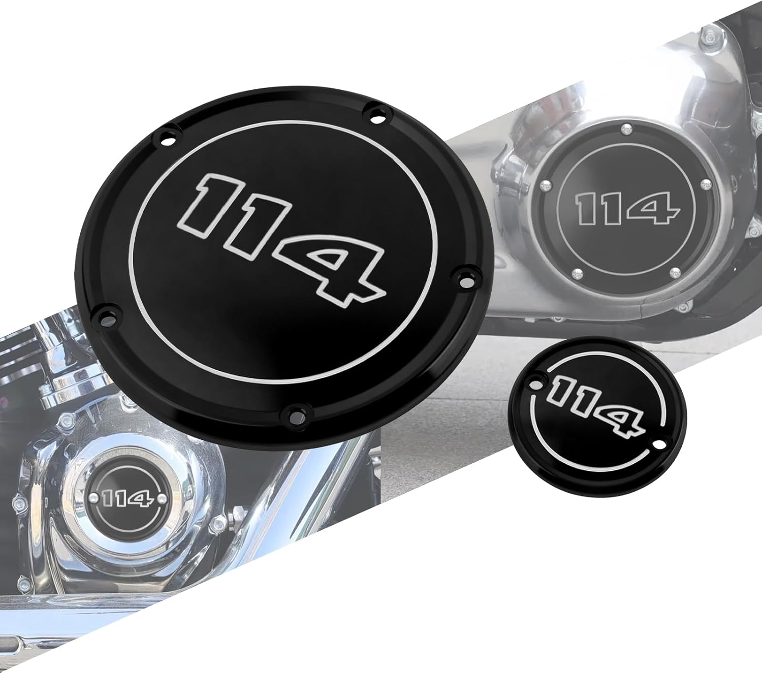 5 Hole Engine Derby Cover CNC Aluminum Fit for Harley Softail Street Bob Fat Bob Low Rider Fat Boy Heritage Classic Breakout 2022-2025 (Black with White 114)