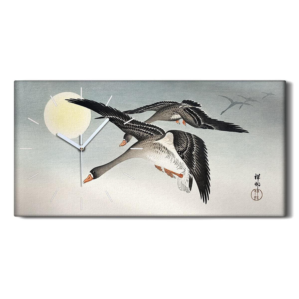 Horloge silencieuse animaux asiatiques 60x30cm pour decorer un grand mur sans nuisances sonores