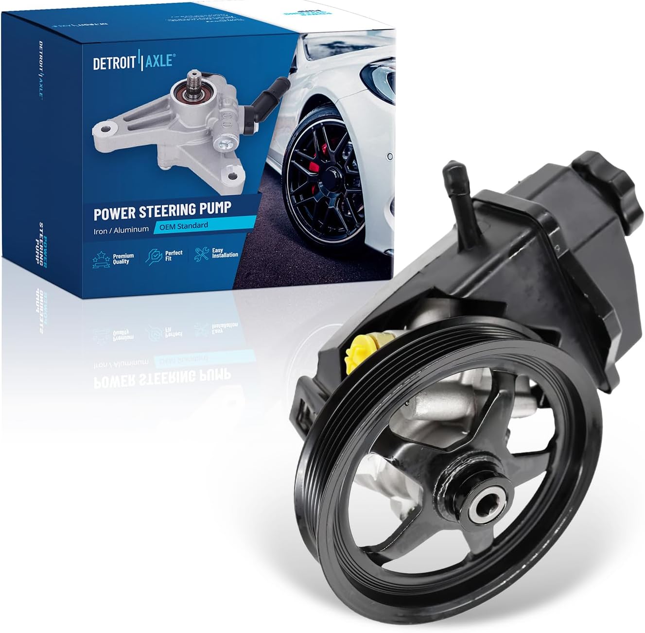 Detroit Axle - 3.5L & 3.9L Pump for 06-11 Chevrolet Impala, 06-07 Monte Carlo, Power Steering Pump with Pulley & Reservoir 2006 2007 2008 2009 2010 2011 Replacement