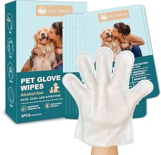 Dog Wipes Gloves 6 PCS Individually Packaged, Flush-Free, Safe, Alcohol-Free, and for Convenient Grooming Cleaning Deodorizing Hypoallergenic Wipes Disposable Premium Pet Wipes (Unscented)