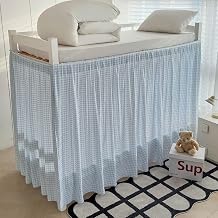 Light Blue Plaid Gingham Ruffled Dorm Bed Skirt Twin XL 36 Inch Drop, Extra Long Wrap Around Elastic Dust Ruffle, Machine Washable Checked Bed Skirt for College Dorm Room