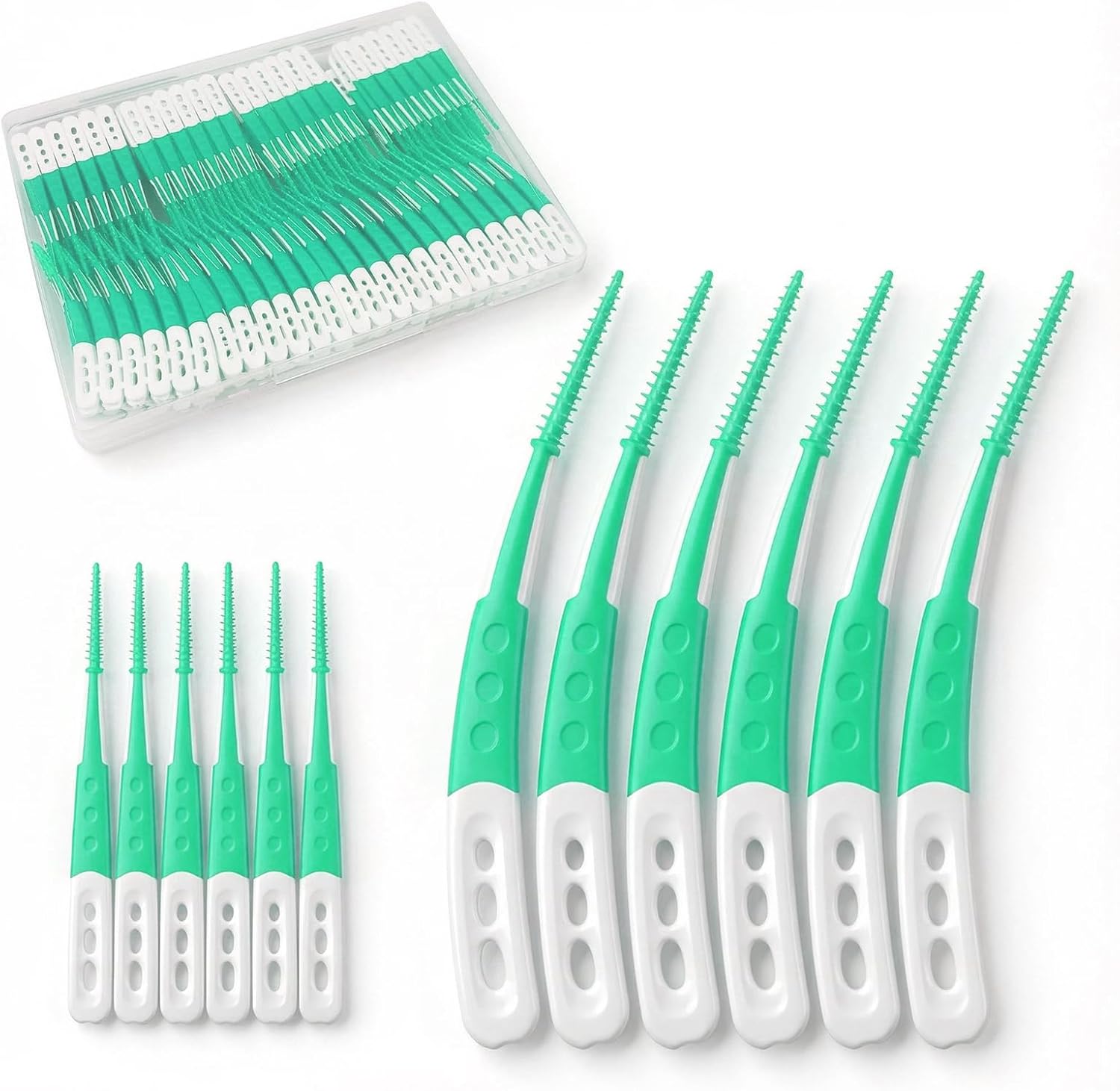 Dental Floss Picks with Soft Rubber Brush Heads, Straight and Curved Brush Head Design, 288 Count,Green