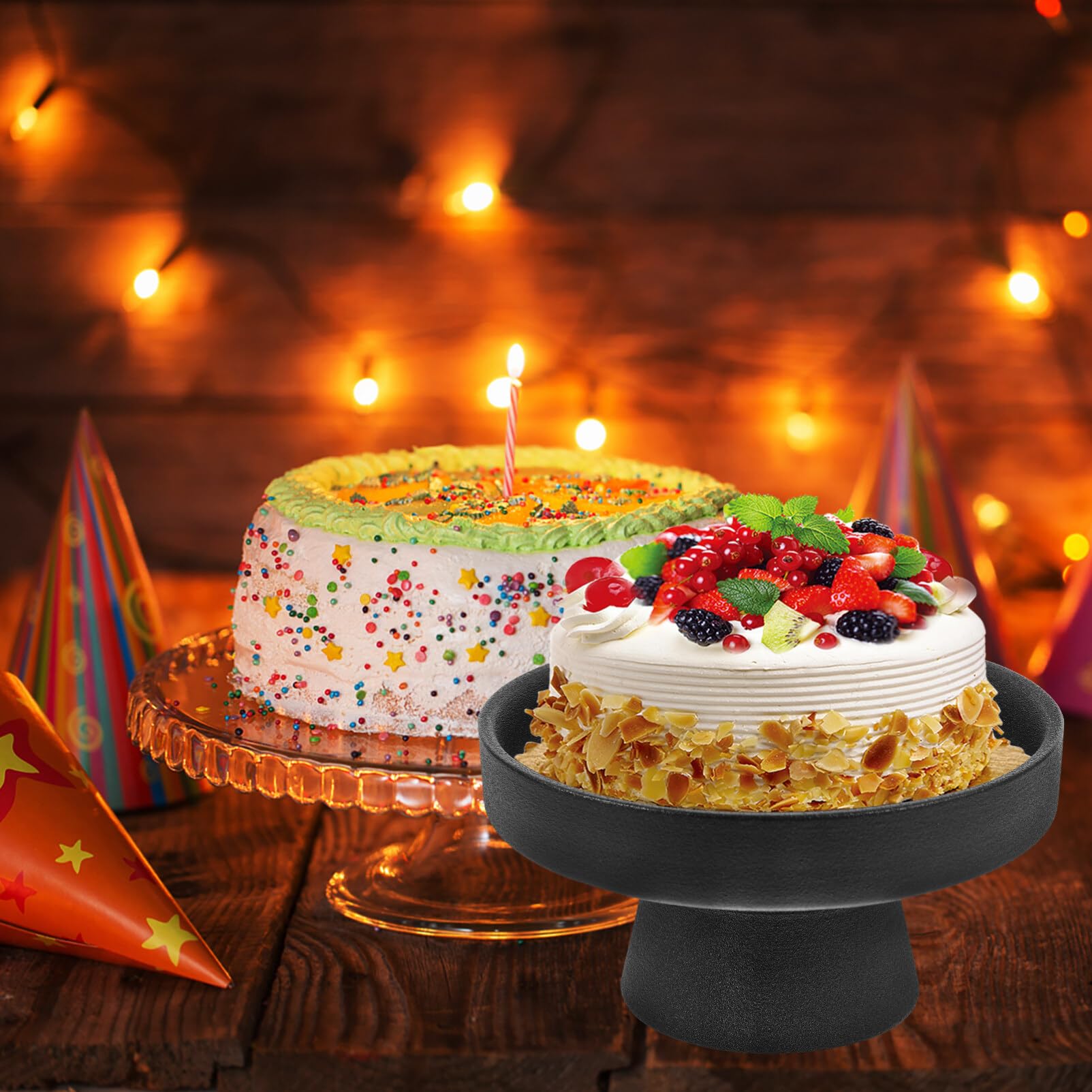 Yardwe Ceramic Fruit Bowl, 5 Inch Footed Decorative Bowl Dessert Bowl Food Snack Storage Tray for Kitchen Counter Table (Black)