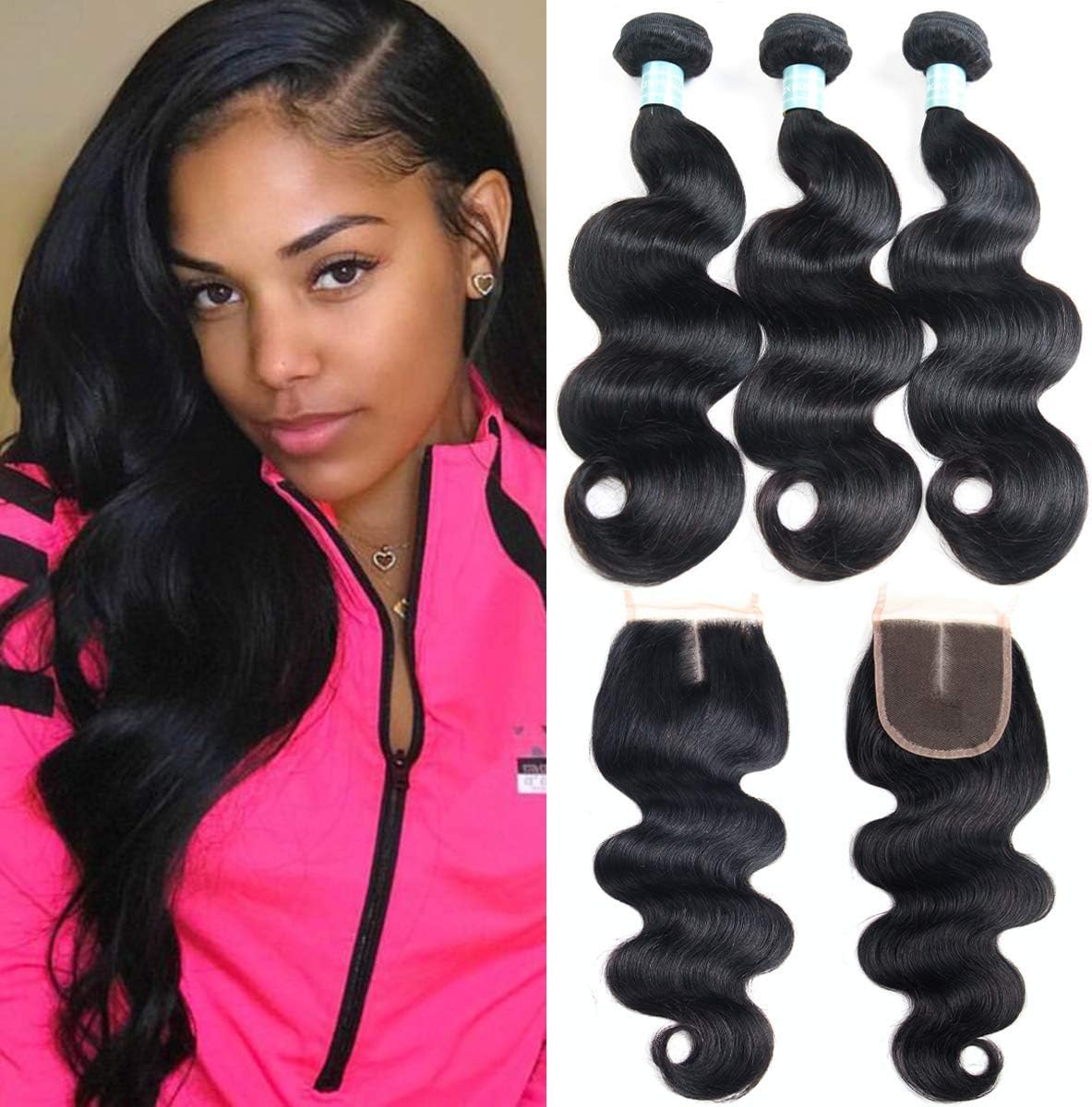 Sijimei Human Hair Wigs (16/18/20+14 Inch, Body Wave Bundles with Closure)
