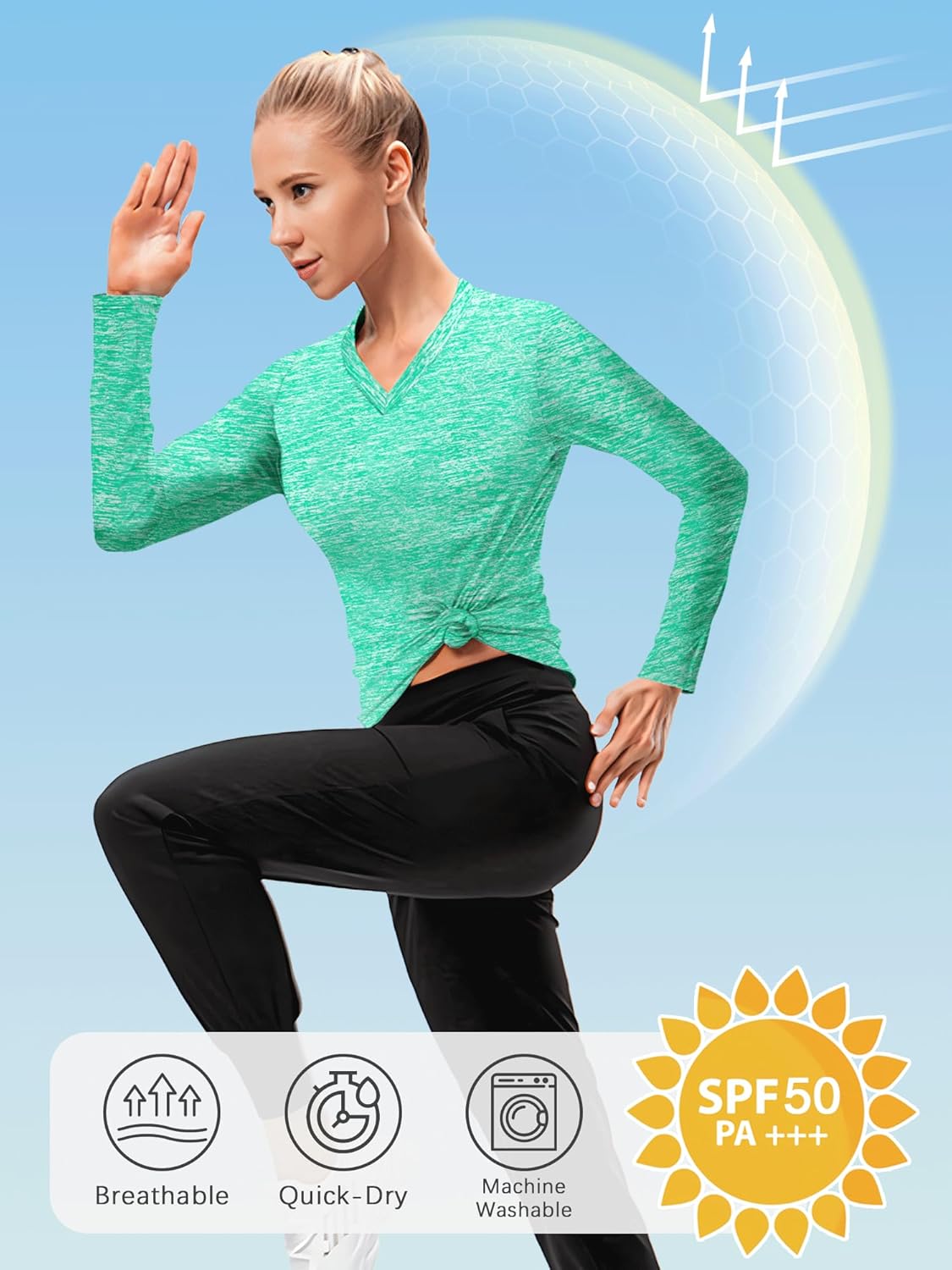 3-5 Pack Women Long Sleeve Shirts Workout V Neck Lightweight Quick Dry Sun Loose Fit T Shirts Athletic Running Tee Tops - Image 4