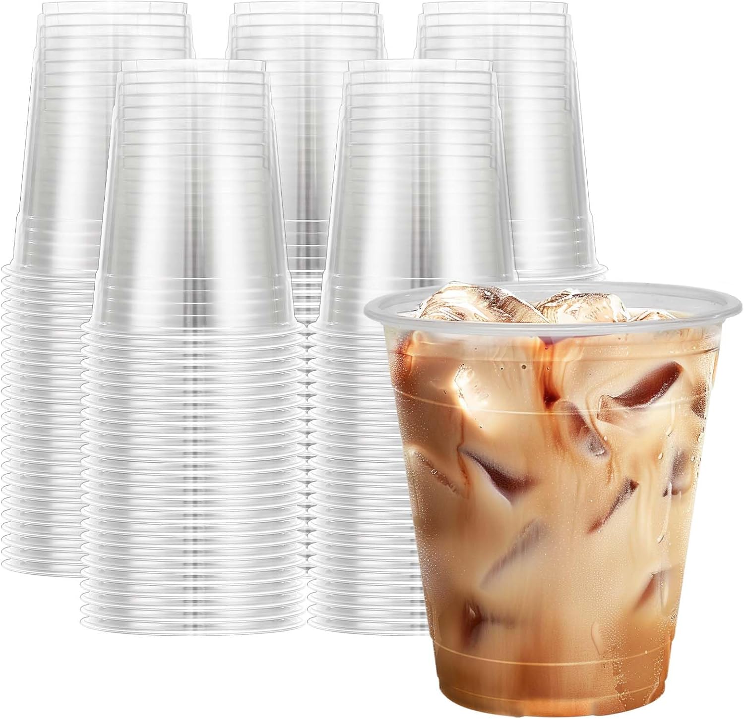 12 oz Clear Plastic Cups, 300 Count Disposable Coffee Cups No Lids, 12 Ounce Cold Plastic Party Cup Bulk, PET Clear Cup for Iced Coffee, Smoothie, Cold Beverage