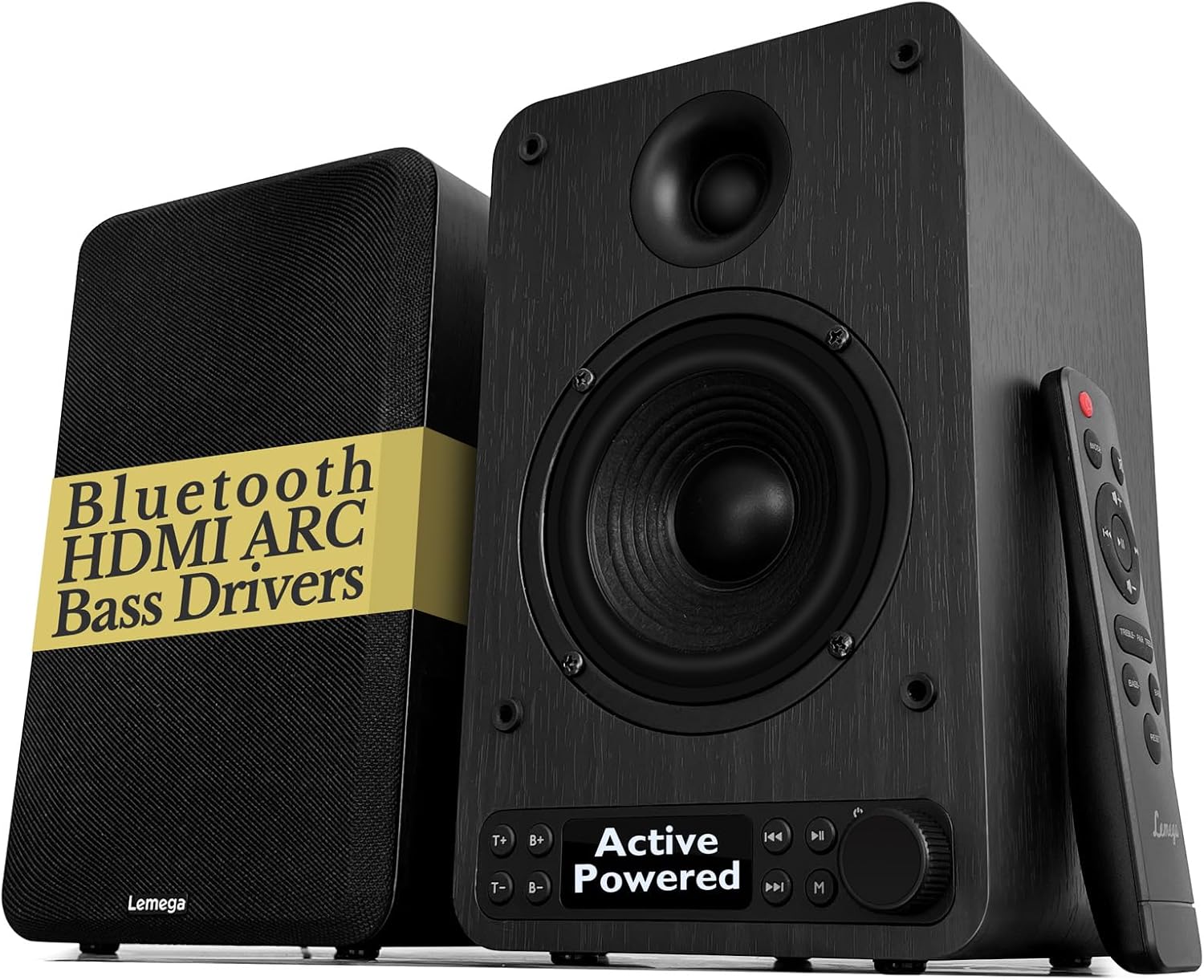 LEMEGA Active Bookshelf Speakers 40W RMS, Powered Stereo Speakers with 4" woofer and 1.25" Tweeter, Bluetooth,USB, HDMI/Optical/AUX/RCA Inputs for PC and TV, LED Display, Bass & Treble Control