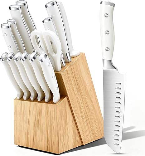 Miniatura 9 de Juego de cuchillos, juego de 15 piezas de cuchillos de cocina premium, cuchillo de chef de acero inoxidable de alto carbono ultra afilado, mango