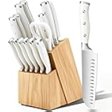 Knife Set, 15 Piece Premium Chef High Carbon Stainless Steel Kitchen Knife Block Set, Razor-sharp, Ergonomic Forged Triple Rivet Handle, Professional Knife Set for Kitchen, Dishwasher Safe(White)