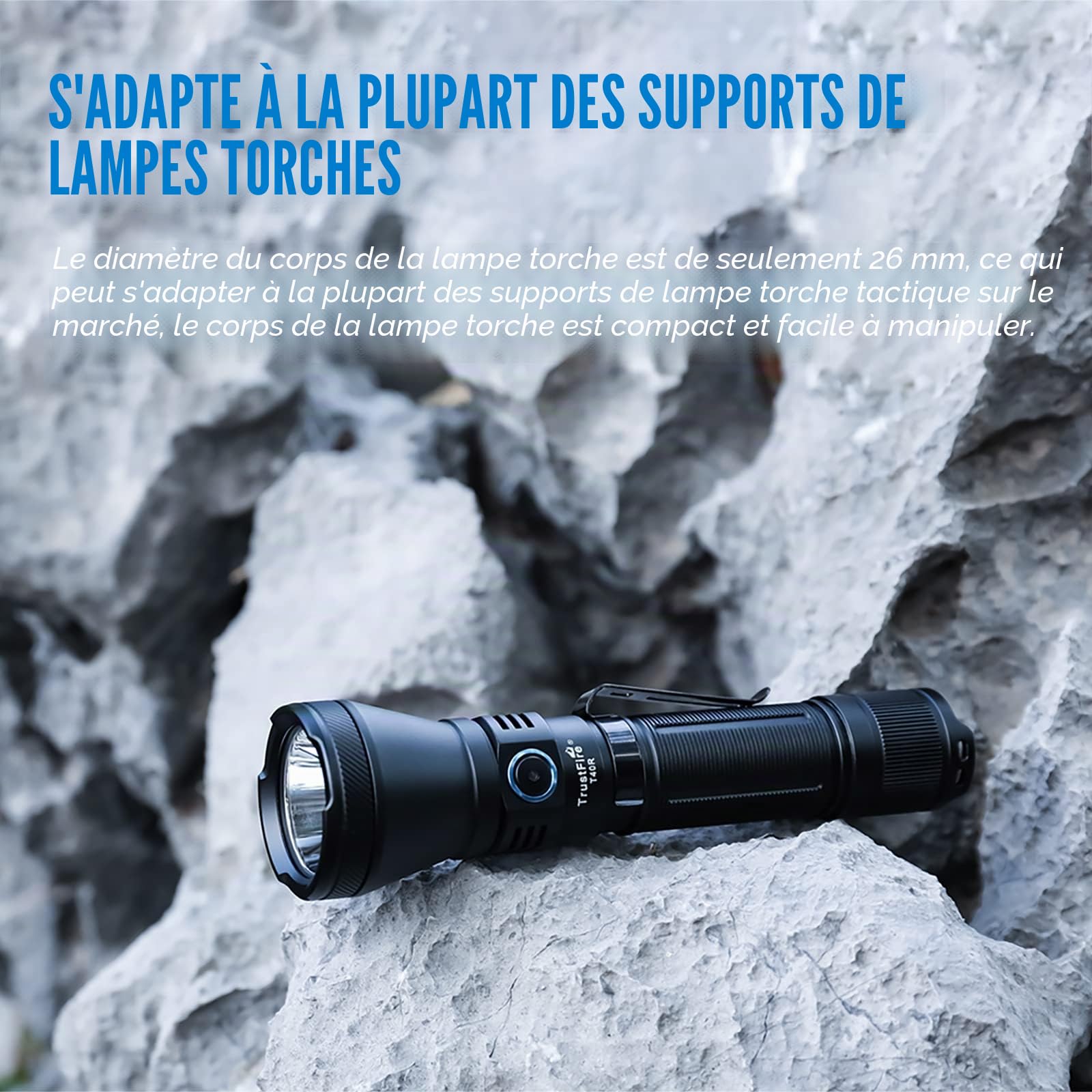 TrustFire T40R Lampe de poche LED, 1800 Lumens, Rechargeable USB, Tactique militaire, Étanche IP68, Portée 550m Torche Puissante, Double Interrupteur, pour Chasse et Camping Randonnée Recherche