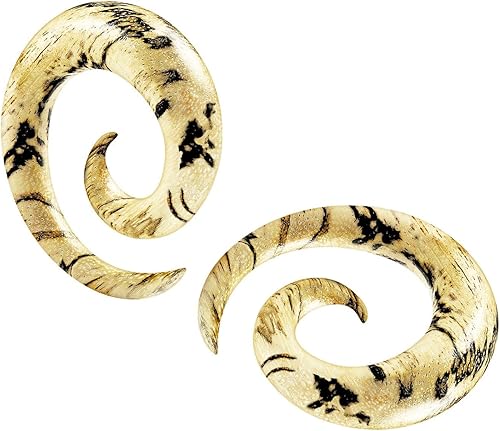 2 piezas de tamarindo de carne de madera, espiral espiral de oreja, piercing de calibre de estiramiento, joyería a elegir tamaños