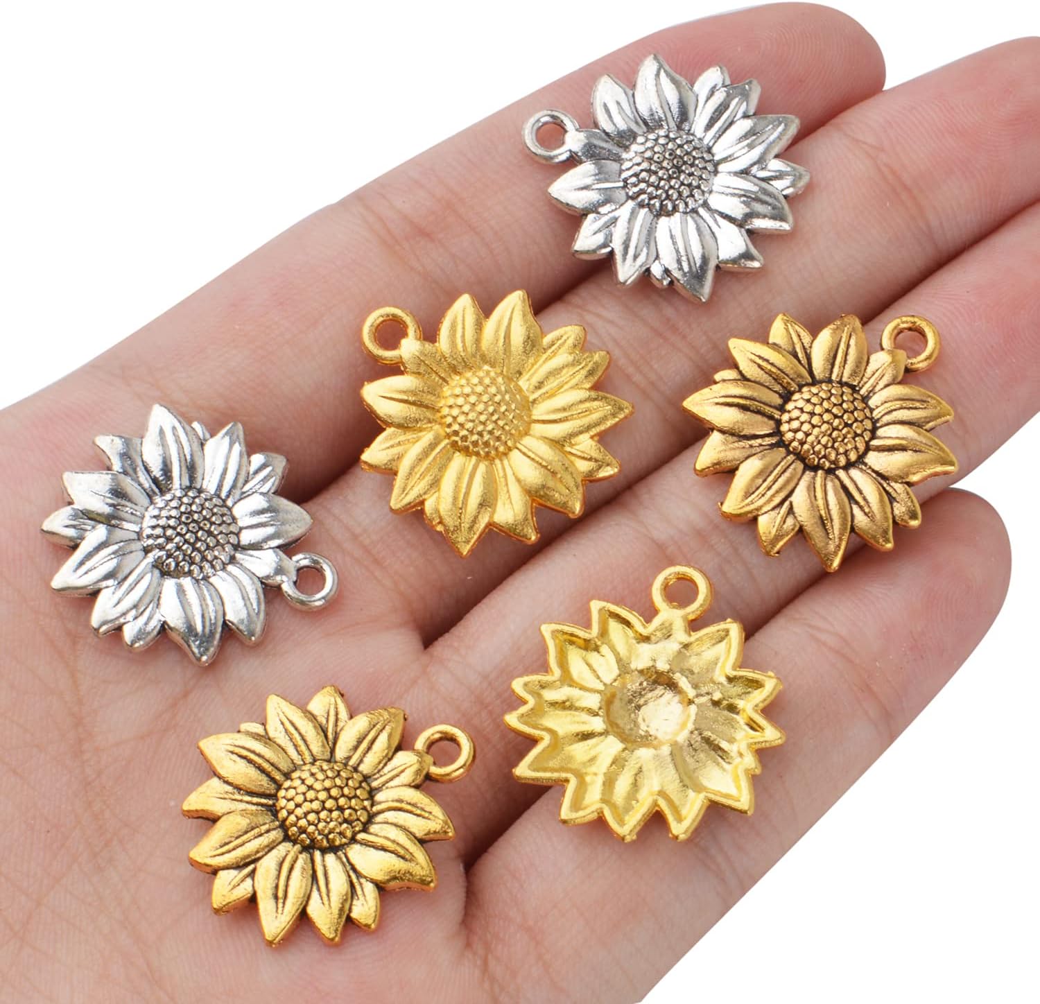 BronaGrand 60pcs Sunflower Pendant Charms Alloy Sunflower Bead Charms Flower Charms Pendants Craft Supplies for DIY Jewelry Earrings Necklace Bracelet Making Finding
