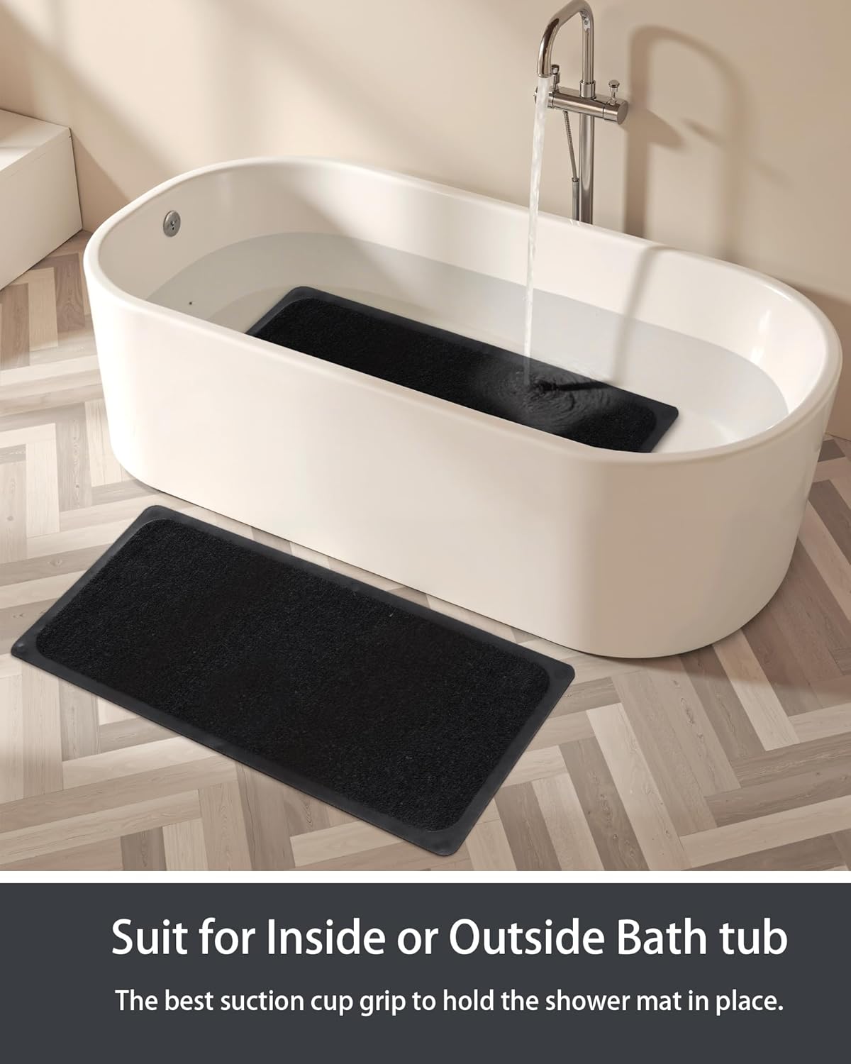 Mecko Non Slip Shower Mats, 16x40 Inch, Anti-Slip Bathtub Mats with Suction Cups for Bathroom, Foot Scrubber Loofah Bath Mats for Shower, Quick Drying Shower Stall Mats for Wet Areas (Black)