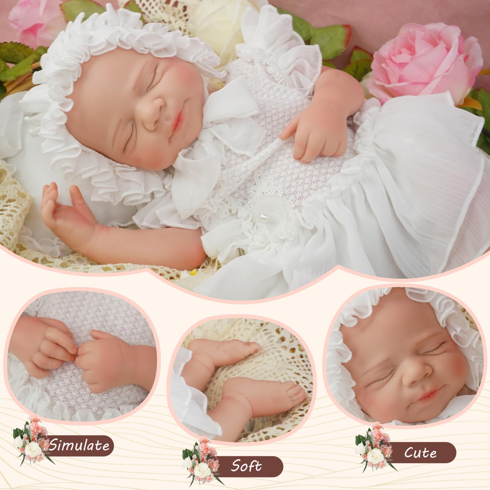 50 cm Vollsilikon Lebensechte Babypuppen Mädchen Schlafposition | Reborn Baby Puppen GanzköRper Platinsilikon Nicht Vinyl,Realistische Neugeborene Puppen,für Kinder ab 3 Jahren und Sammler