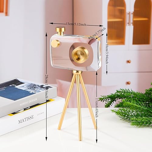 Miniatura 2 de Soporte de cámara de cristal dorado con soporte, decoración moderna del hogar, modelo de cámara grabada transparente, adecuado para decoración única
