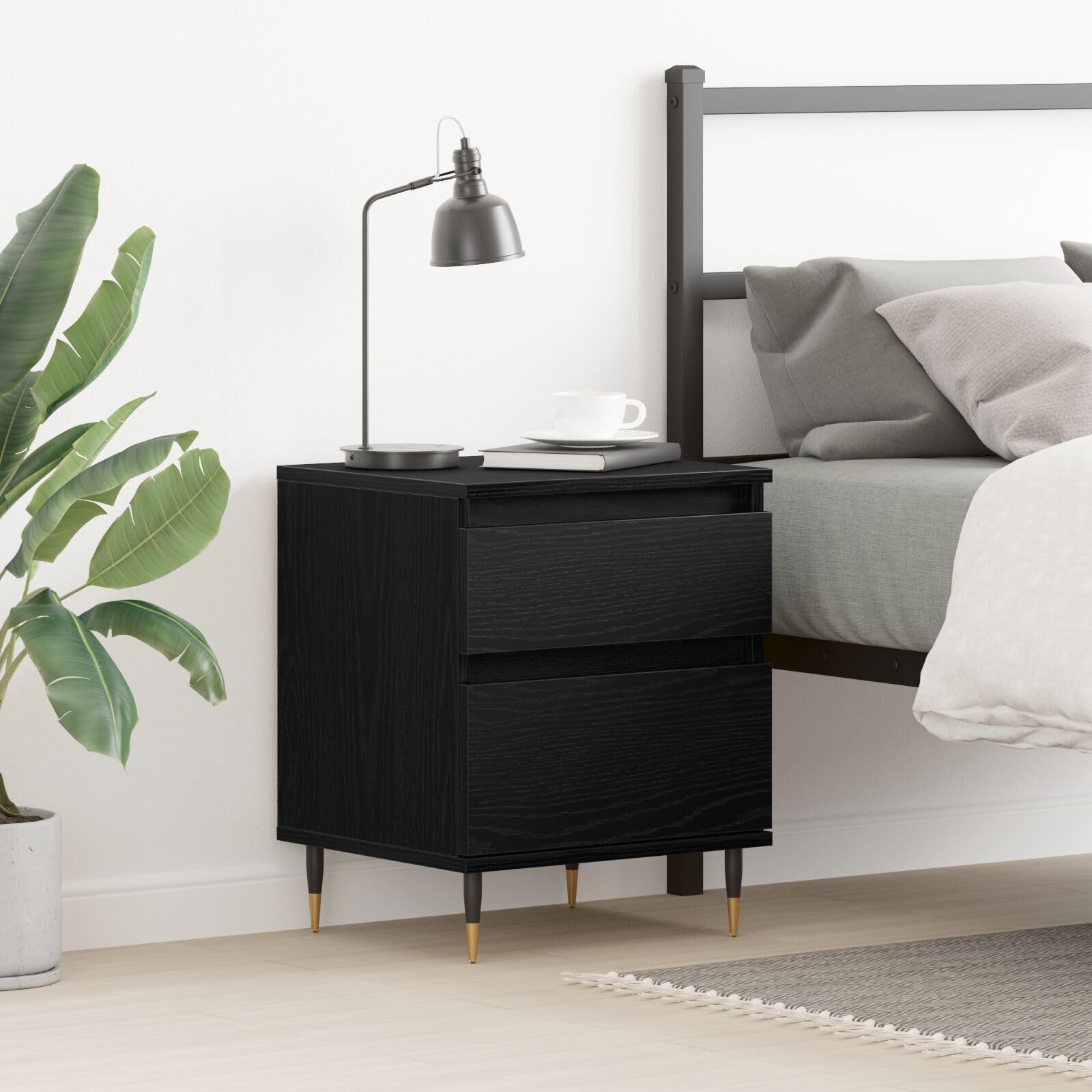 SXZenSpace 862965 Bedside Cabinet Black Oak 40x35x50 cm Engineered Wood Tables Drawers Side End Table Nightstand Storage Organizer Home Stand for Bedroom