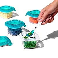 Vista 9 de OXO Tot Recipiente de silicona para almacenamiento de alimentos para bebés, juego de cuatro, recipientes de 4 onzas, verde azulado
