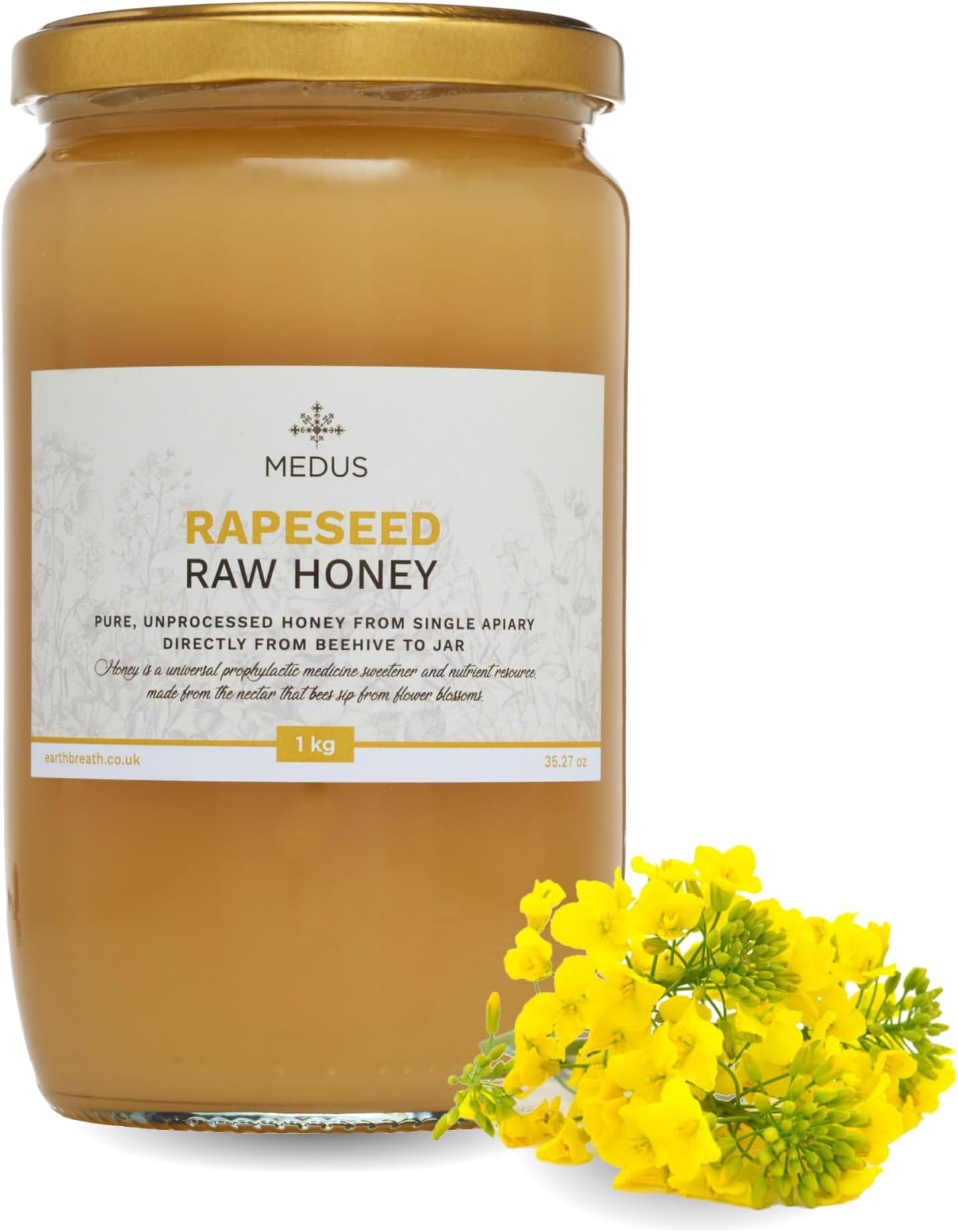 Rapeseed Raw Honey - Oilseed Canola - 1kg - Pure, Unprocessed, Unpasteurised - From Single Apiary - Natural Healthy Sweetener for Cooking, Coffe, Tea, Juice, Drinks, Food