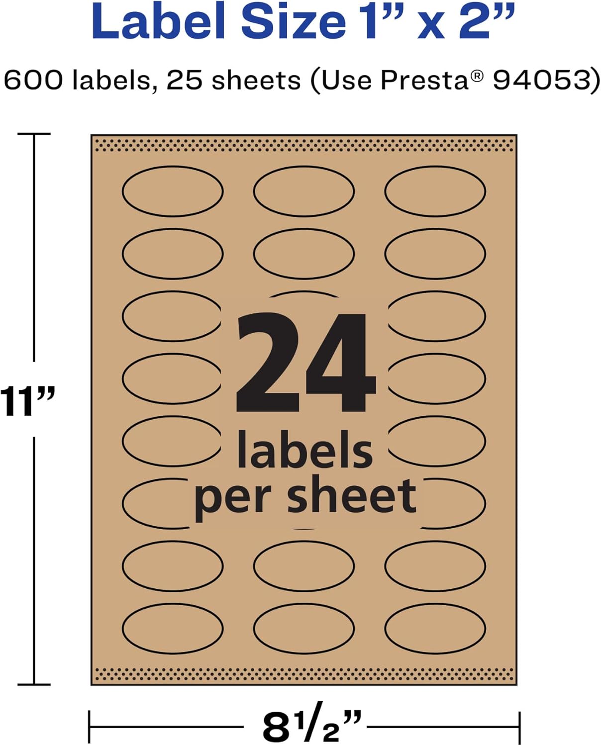 Avery Kraft Brown Oval Labels, Sure Feed Technology, 1" x 2", 600 Kraft Brown Labels, Print-to-The-Edge, Laser/Inkjet Printable
