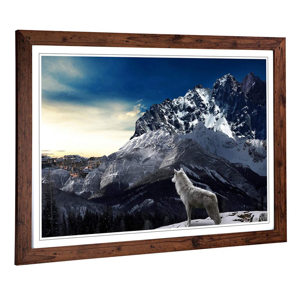 Big Box Art Framed Print of White Wolf Moutain Landscape Design | Wall Art Picture | Home Decor for Kitchen, Living, Dining Room, Bedroom, Hallway, Office, Walnut, A2 / 24.5x18 Inch / 62x45cm