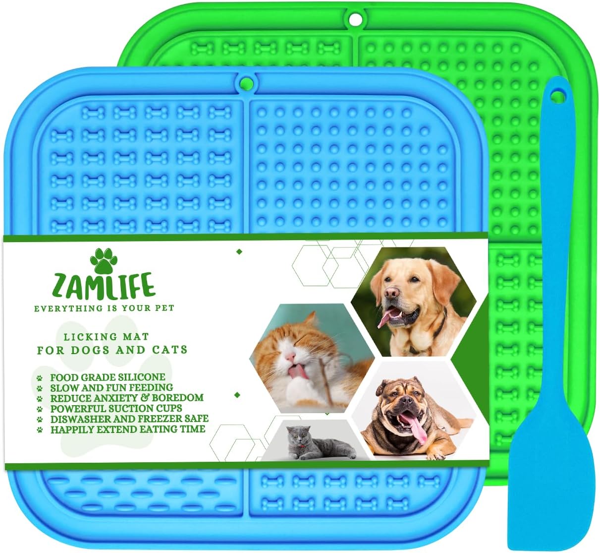 ZAMLIFE Lick Mat for Dogs & Cats, Pack of 2 with Spatula