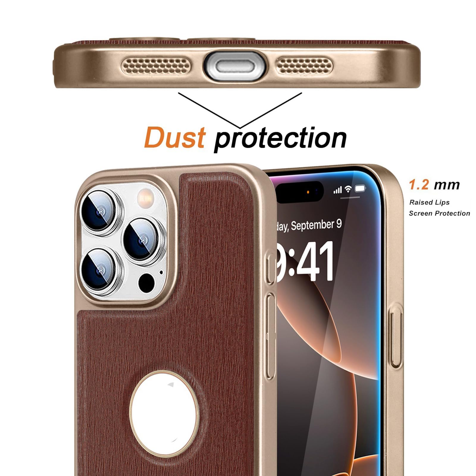 Smukłe etui do iPhone 16 Pro Max/16 Pro/16 Plus/16, wzór kory skóra biznesowa galwanizowane etui z widokiem logo etui ochronne, niebieski, 16