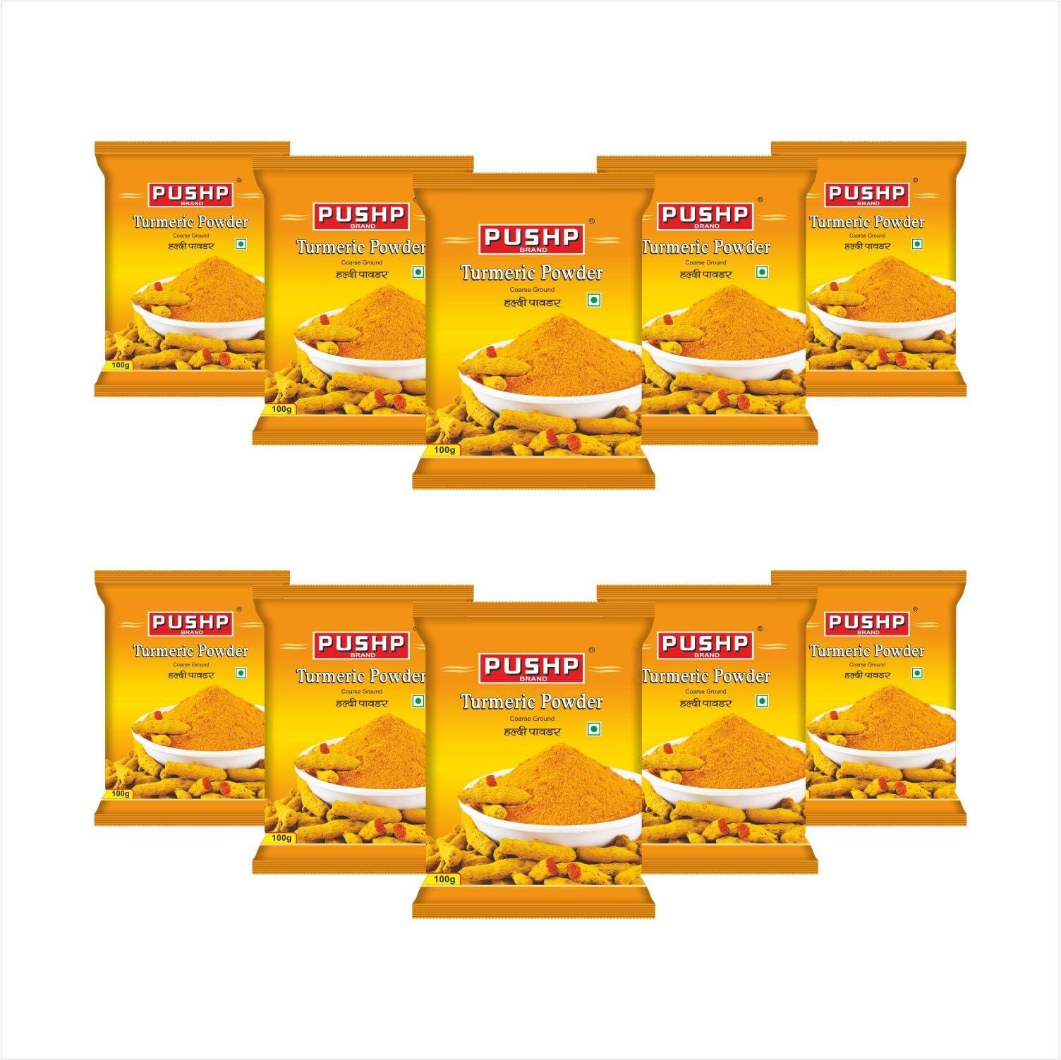 Pushp Brand Turmeric Powder Pouch (100gm pack) (Pack of 10)