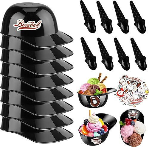 Miniatura 23 de MEEZY Juego de 50 cuencos de helado para casco de béisbol con 25 mini tazas de postre y 25 cucharas, gorra de béisbol reutilizable de 8 onzas