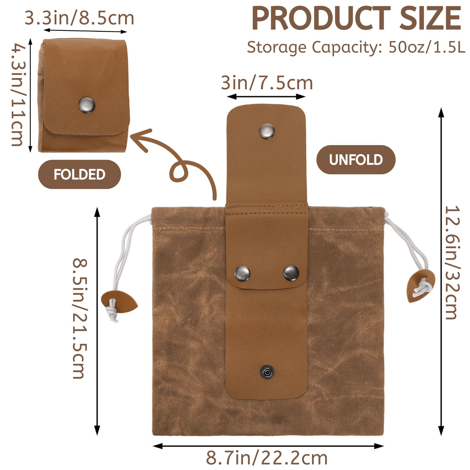 YOUEON 4 Pcs Waxed Canvas Foraging Bag Set, Collapsible Mushroom Hunting & Camping Pouches with 2 Small Pockets, Multi-Use Leather Belt Bag for Outdoor Hiking, Tool Storage, 4 Colors