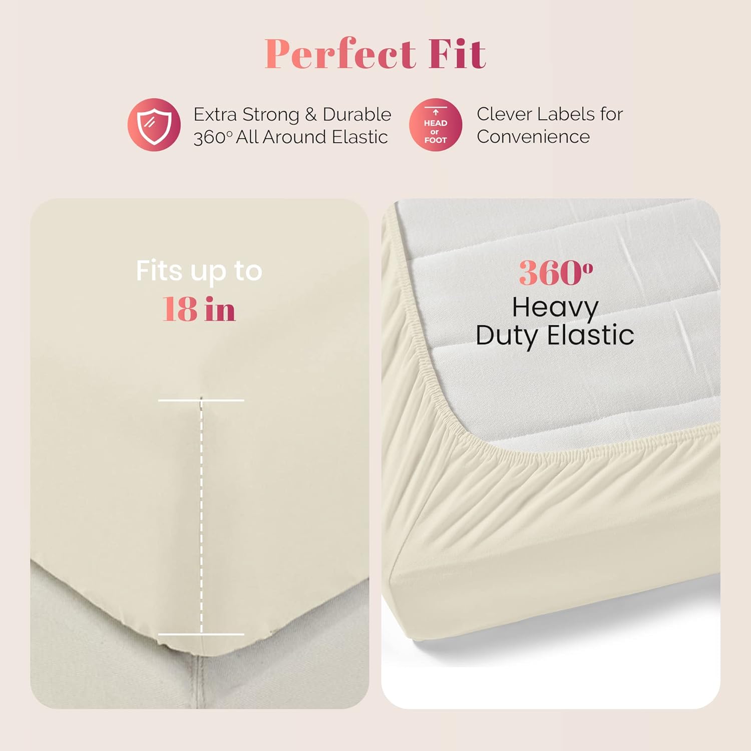 Premium High-Thread-Count Egyptian Cotton Queen Fitted Sheet Only - 16" Deep Pocket Queen Fitted Sheet, Easy Snug Fit, Soft Cooling Sateen Weave, Extra Long Staple Bottom - Sand