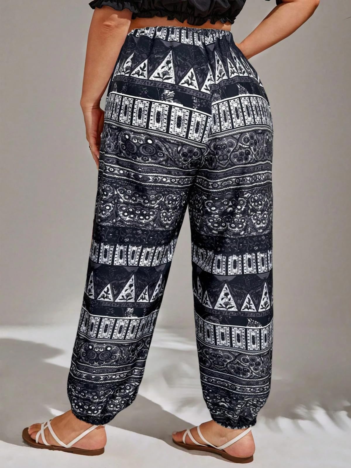 GRECIILOOKS Sharara - Pantalones harén bohemios de viscosa para mujer, estampado Palazzo Plazo, holgado, cintura elástica, para yoga y ocio