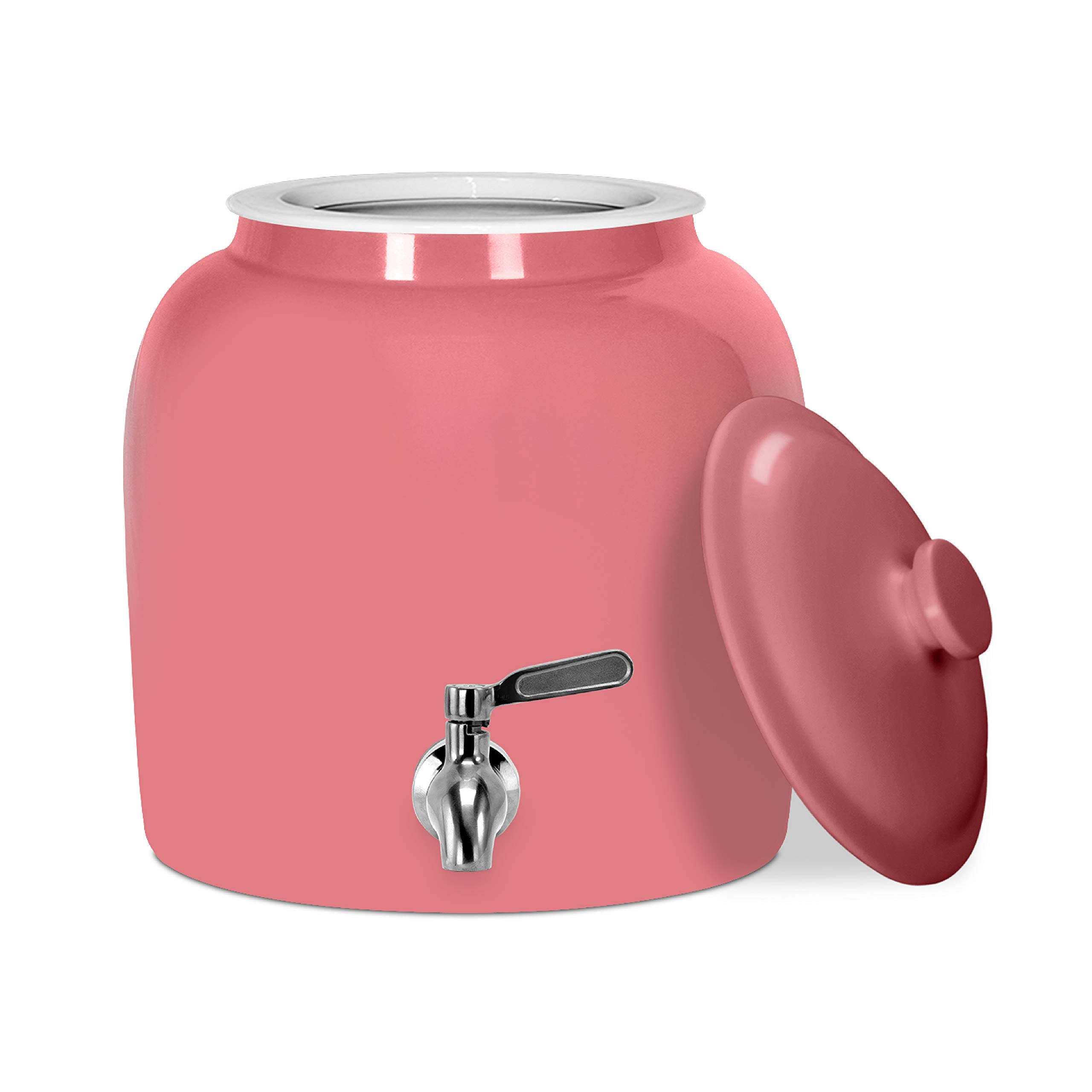 Geo Sports Porcelain Ceramic Crock Water Dispenser, Stainless Steel Faucet, Valve and Lid Included. Fits 3 to 5 Gallon Jugs. (Solid Pink)