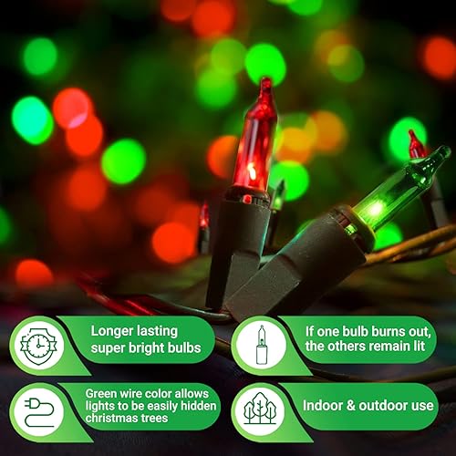 Miniatura 10 de Tupkee Guirnalda de luces de Navidad de 300 unidades, luz incandescente de Navidad cálida y transparente, cadena de luces de 62 pies, luces de árbol
