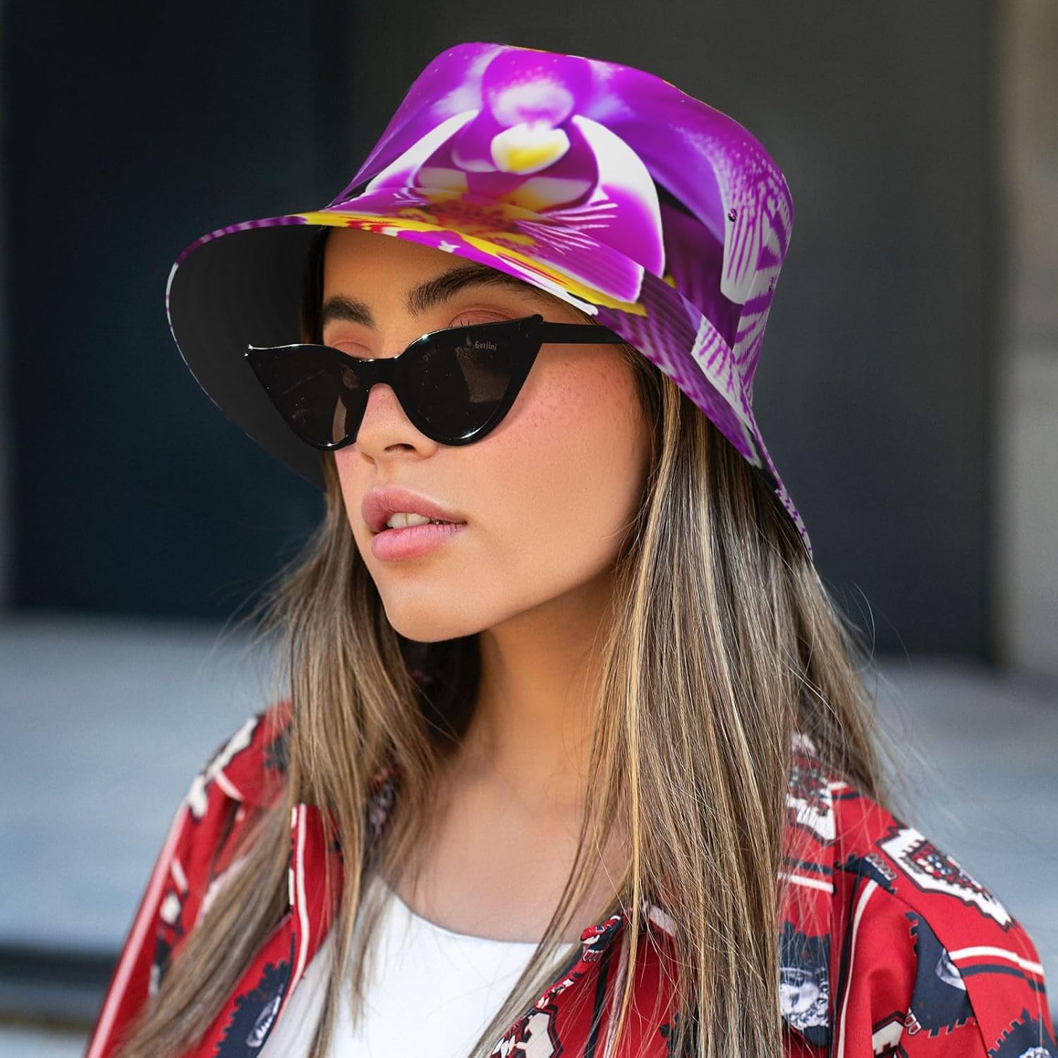 Orchid Flower Print Sun Hat Outdoor Fisherman Cap Summer Bucket Hat Beach for Men Women Black