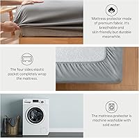 Vista 5 de Protector de colchón impermeable, tamaño King, suave, transpirable, sin ruido, bolsillo profundo para colchones de 8 a 14 pulgadas, lavable