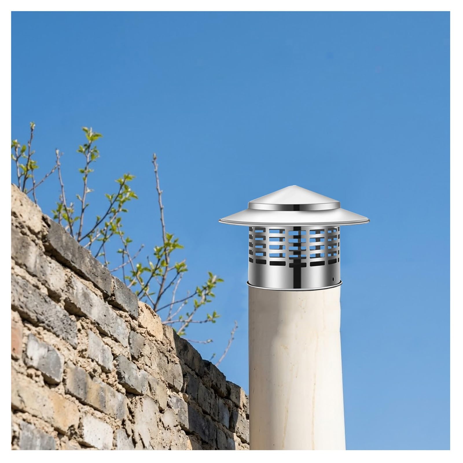 Comignolo per Camino Acciaio Inox 304 Terminale di Ventilazione Estrattore Aria Rotondo Cappello Parapioggia Tetto Esterno con Rete(250mm-9.8in)