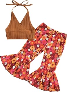 Toddler Baby Girl Birthday Outfit Groovy Toddler Baby Girl Outfit 1-5T Groovy Romper Shirts Flower Bell Bottoms Headband Birthday Clothes Groovy Print Romper Shirts