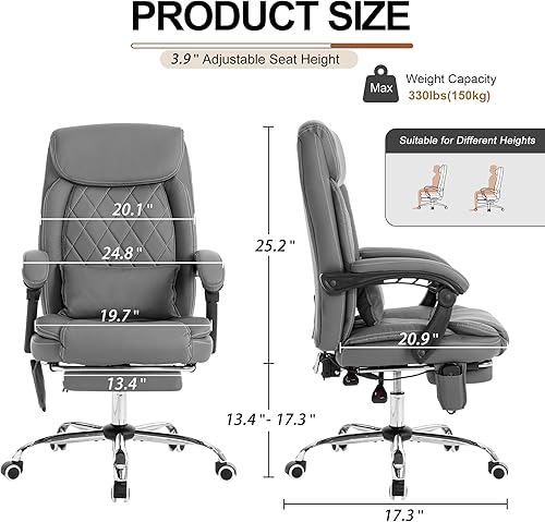 Miniatura 3 de Silla de oficina ejecutiva de masaje con calefacción, reclinable de 90-135 con reposapiés, silla de escritorio ergonómica, cómoda silla de oficina