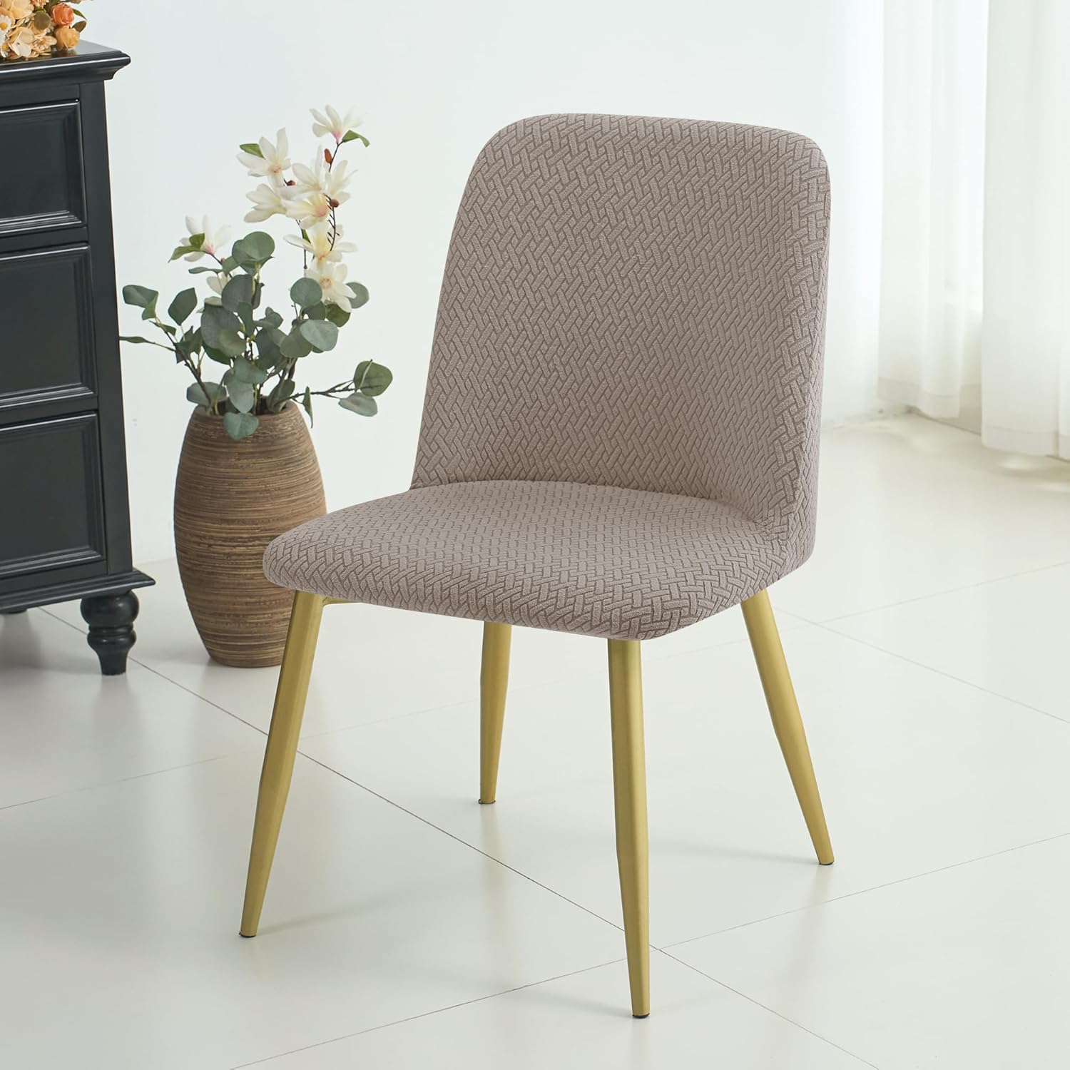 Eco-Ancheng Dining Chair Cover Curved Chair Cover Mid Century Modern Chair Slipcover Upholstered Side Dining Chair Protector Armless Chair Slipcover for Kitchen Living Room, Set of 2