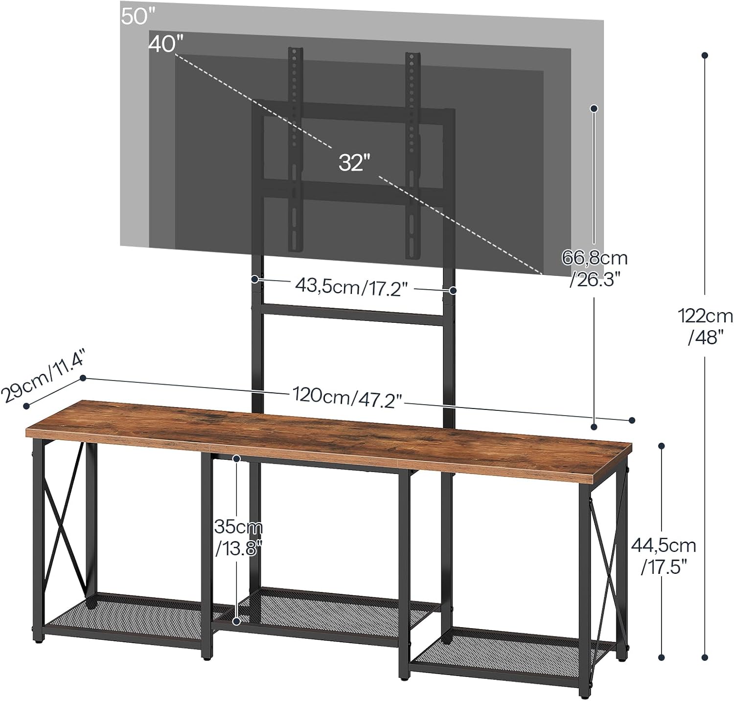 HOOBRO LED TV Stand with Mount, Entertainment Center with Open Shelves for 50 Inch TV, TV Console Table for Living Room, Bedroom, Rustic Brown and Black BF126DDS01 image 3