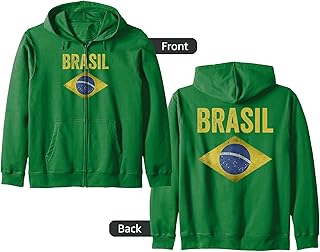 Brasil Flag Soccer Brazilian Football Vintage Zip Hoodie