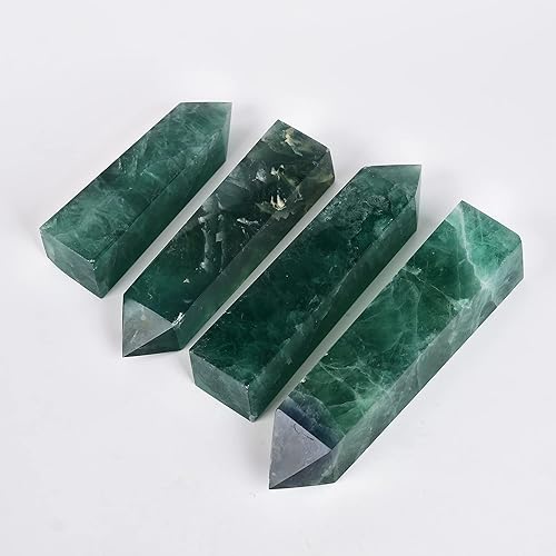 Miniatura 4 de JIC Gem Varita de torre de obelisco con cristales de fluorita verde natural, grande, decoración de meditación para reiki, curación, 1.3-1.8 libras