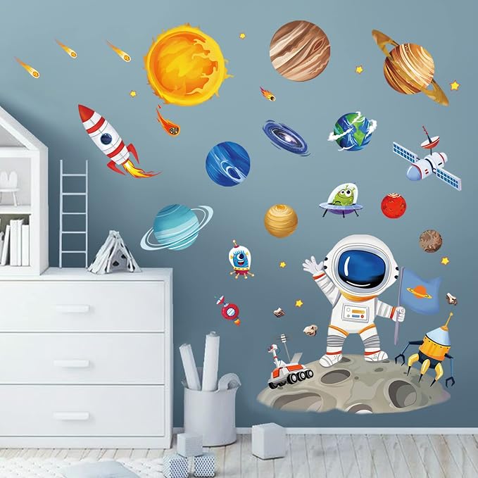 Vinilos decorativos astronauta planetas y cohete 2 planchas miniatura 4