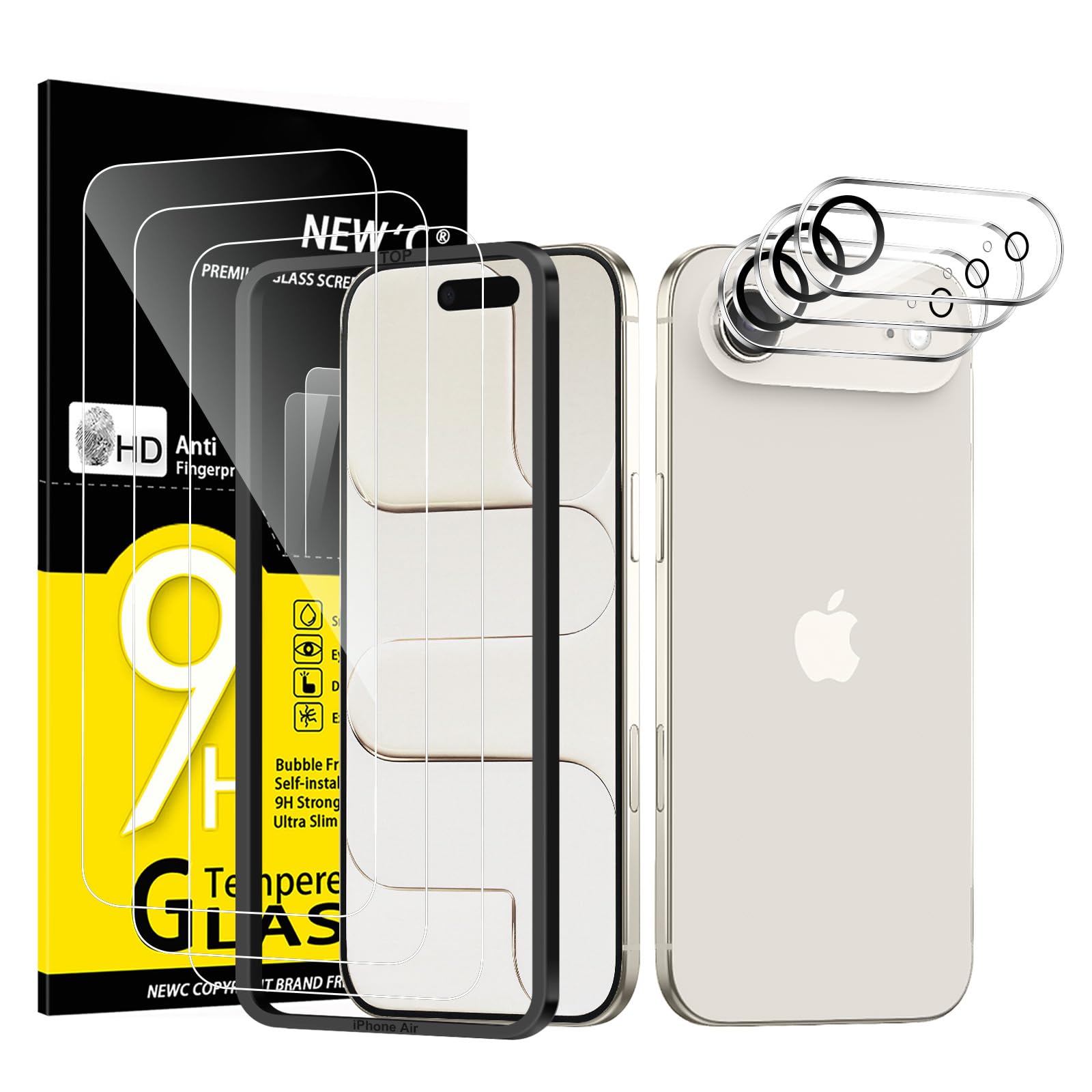 NEW'C for iPhone Air Screen Protector + Camera Lens Protector + Tool