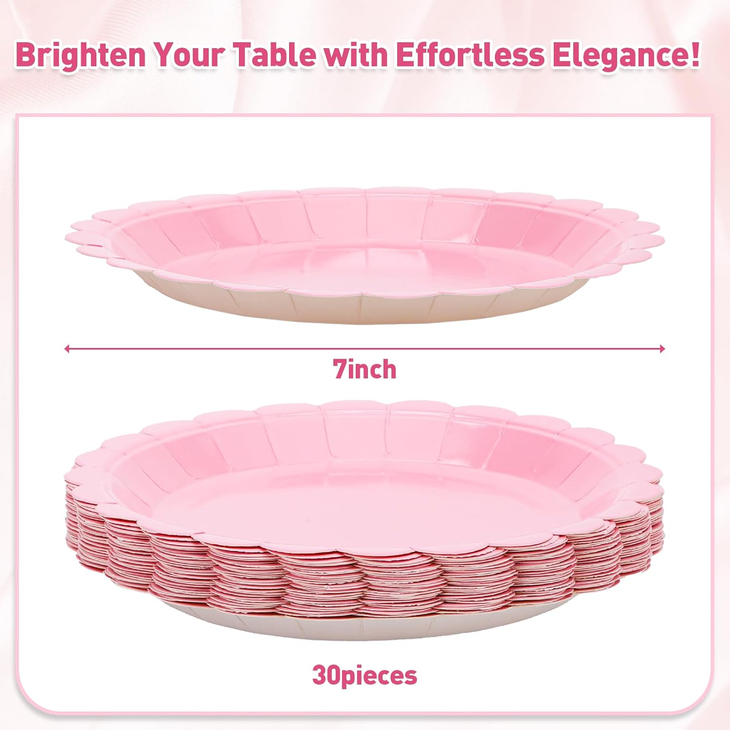 30 Pcs Pink Plates 7 Inch Light Pink Scalloped Plates Disposable Dessert Plate for Wedding Baby Shower Birthday Party - Image 2