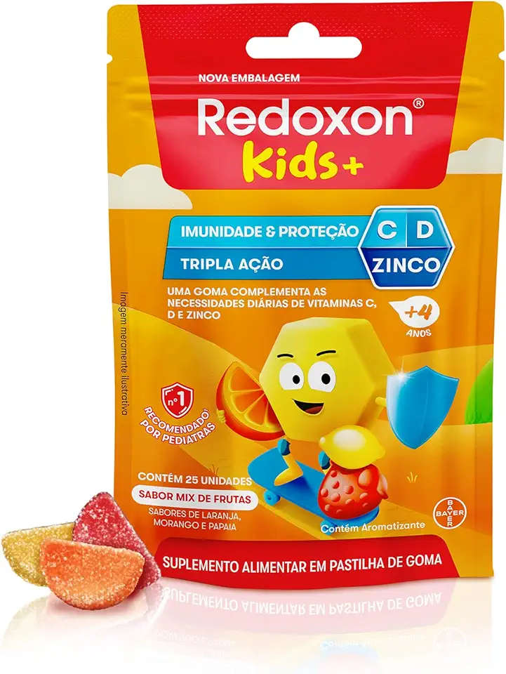 Redoxon Kids Vitamina C, Vitamina D e Zinco, Suplemento Alimentar Infantil, Sabor de Mix de Frutas, 25 Gomas