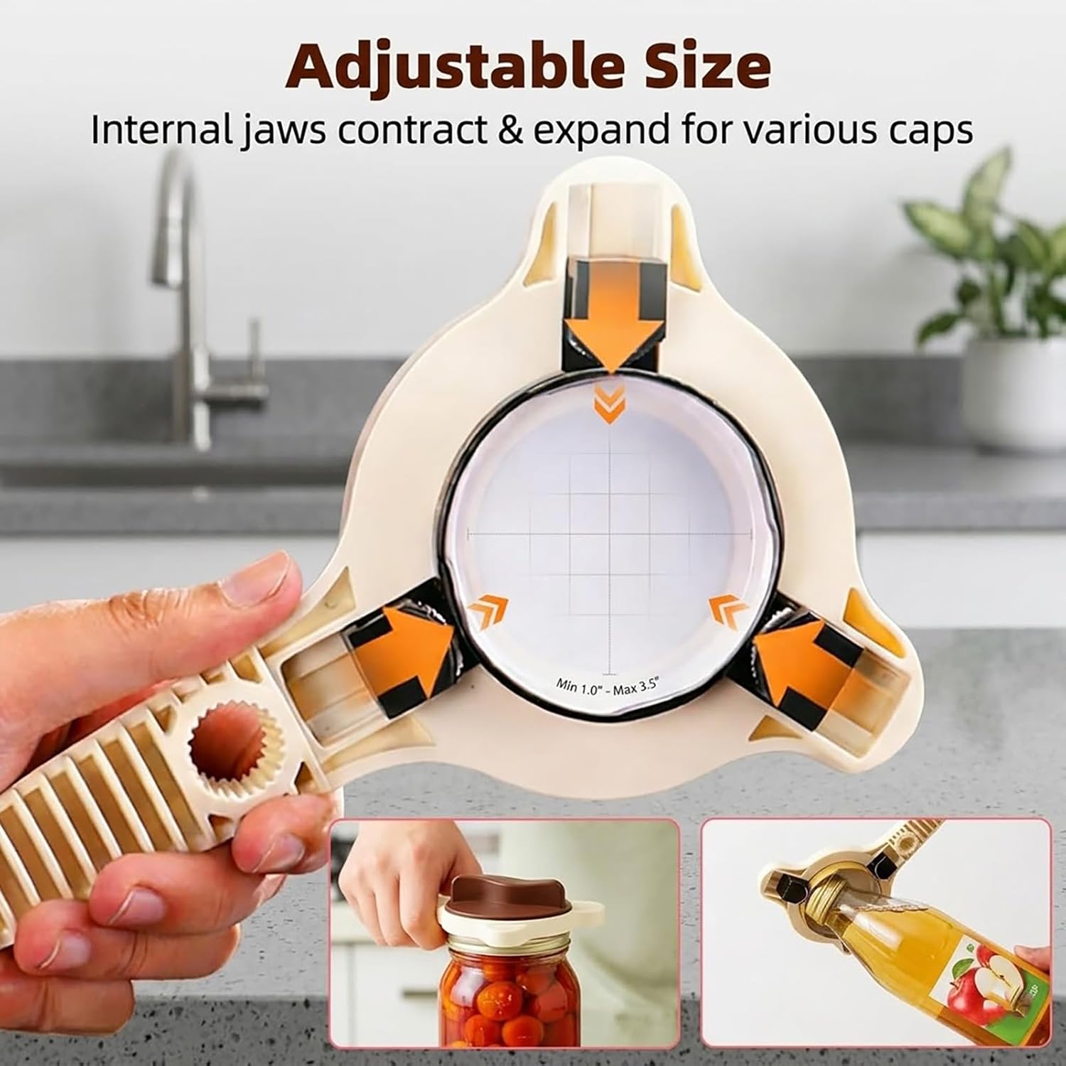 4-in-1 Jar Opener, Adjustable Lid Opener with Non-Slip Grip, Multi-Function Bottle & Can Opener, Easy Open Kitchen Gadget for Jars, Bottles & Lids (Beige, 1PC/2PCS) (2)
