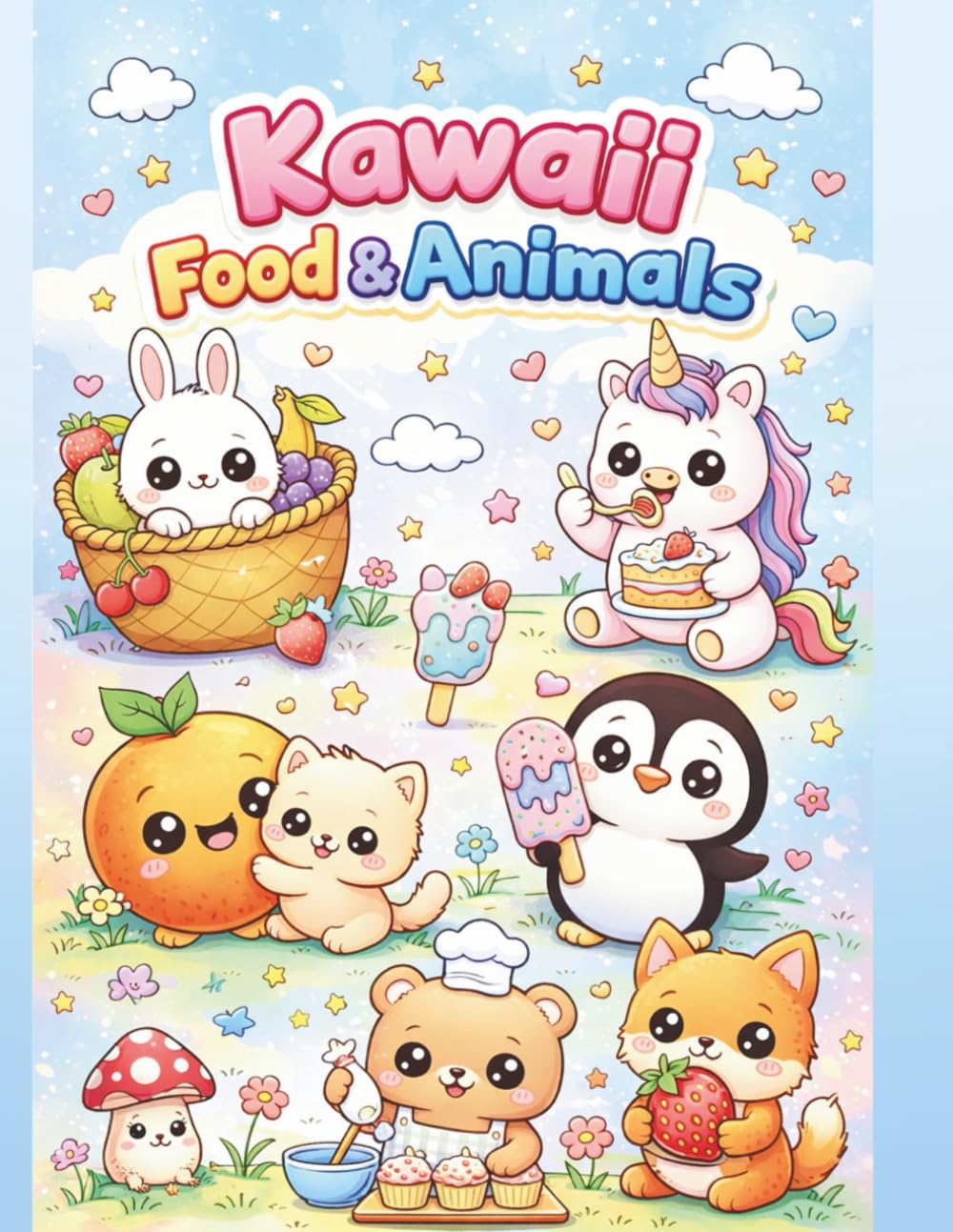 Kawaii Food & Animals Coloring Book: Cute and Simple Coloring Pages for Kids Ages 3–5