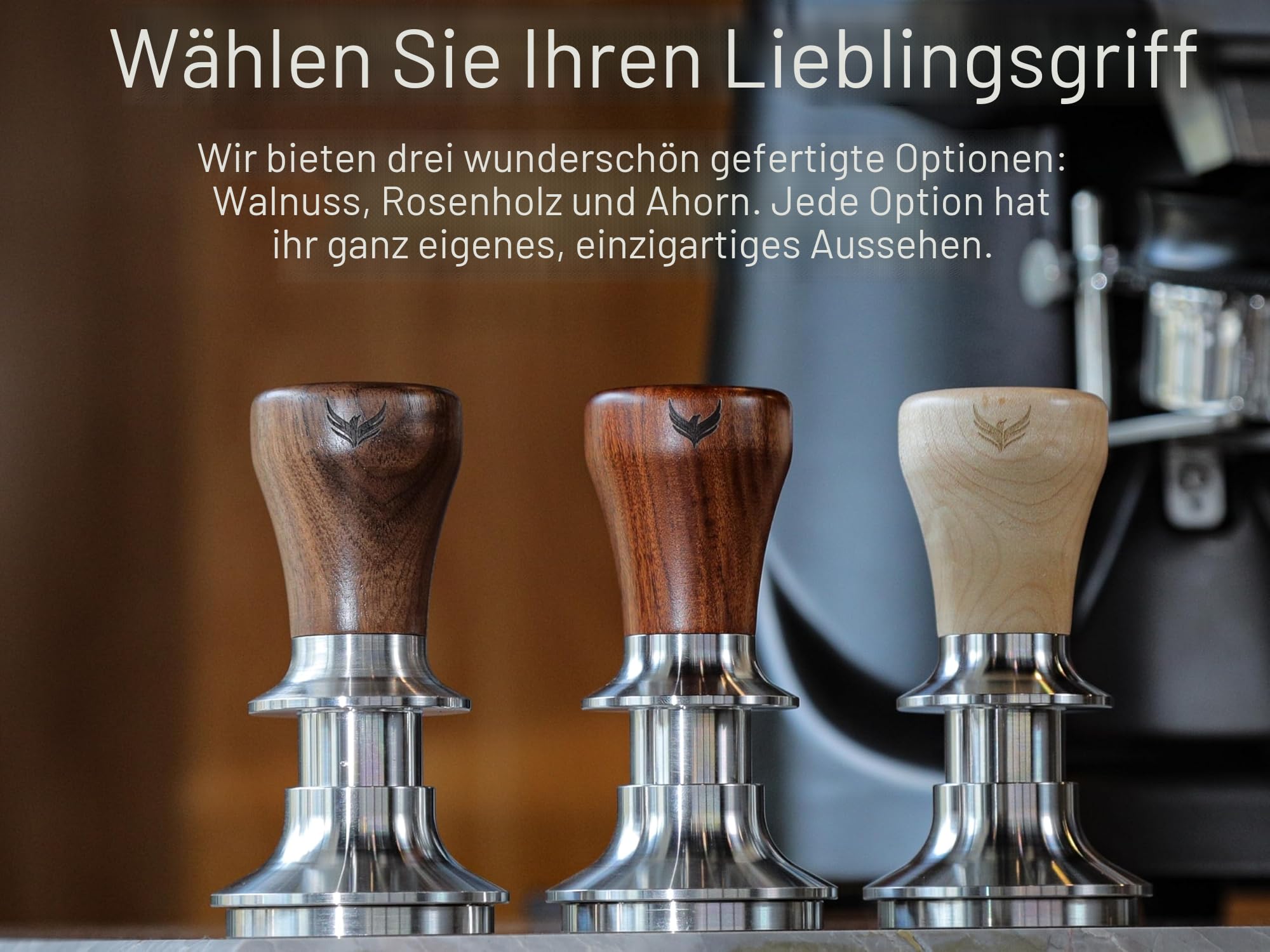 Espresso Tamper 58.5mm Walnuss – Druckregulierend 30lb Kalibriert, Selbstnivellierend, Edelstahl Ripple Base Kaffee Tamper für Siebträgermaschine mit 3 Austauschbaren Federn
