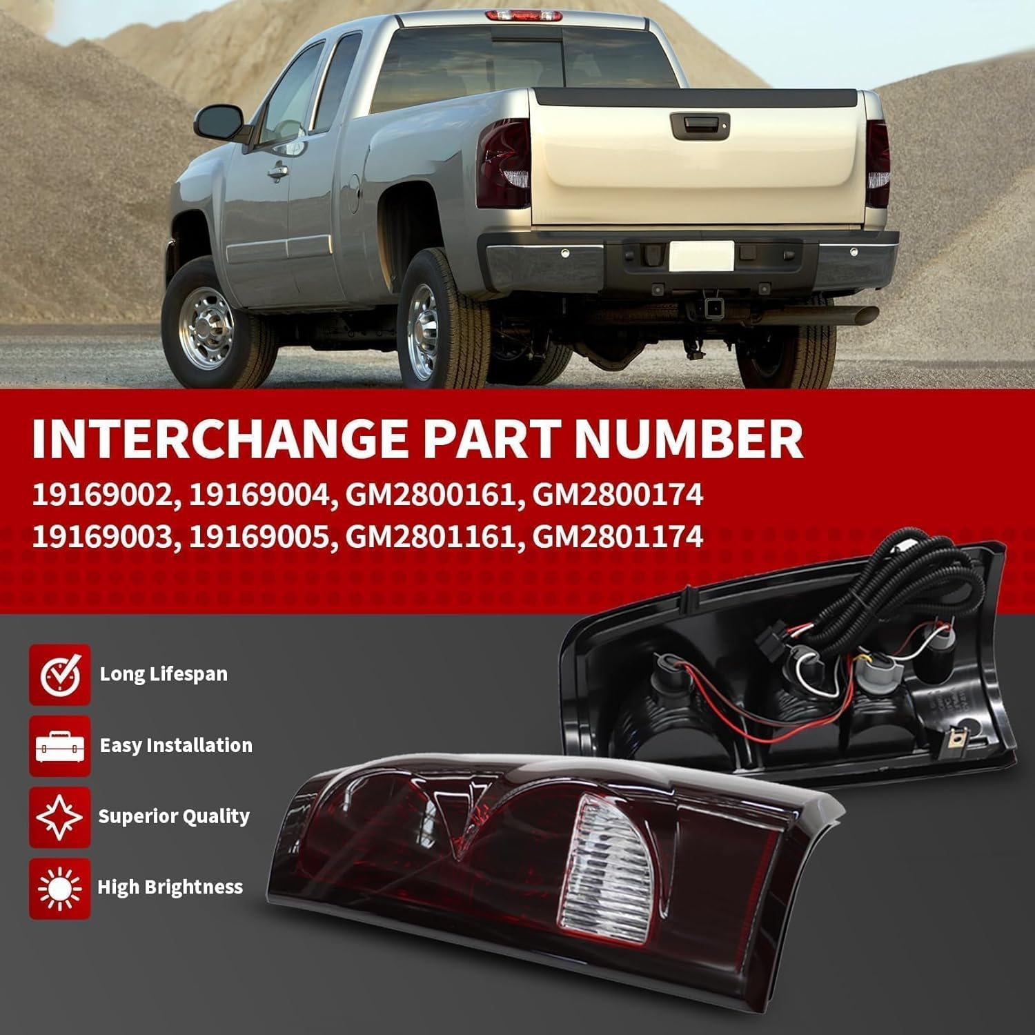 Nakkaa Smoked Red Tail Lights w/Bulbs Assembly Compatible with 2003 2004 2005 2006 Silverado Pickup Black Rear Brake Lamps Taillights Left and Right GM2800174 GM2800161